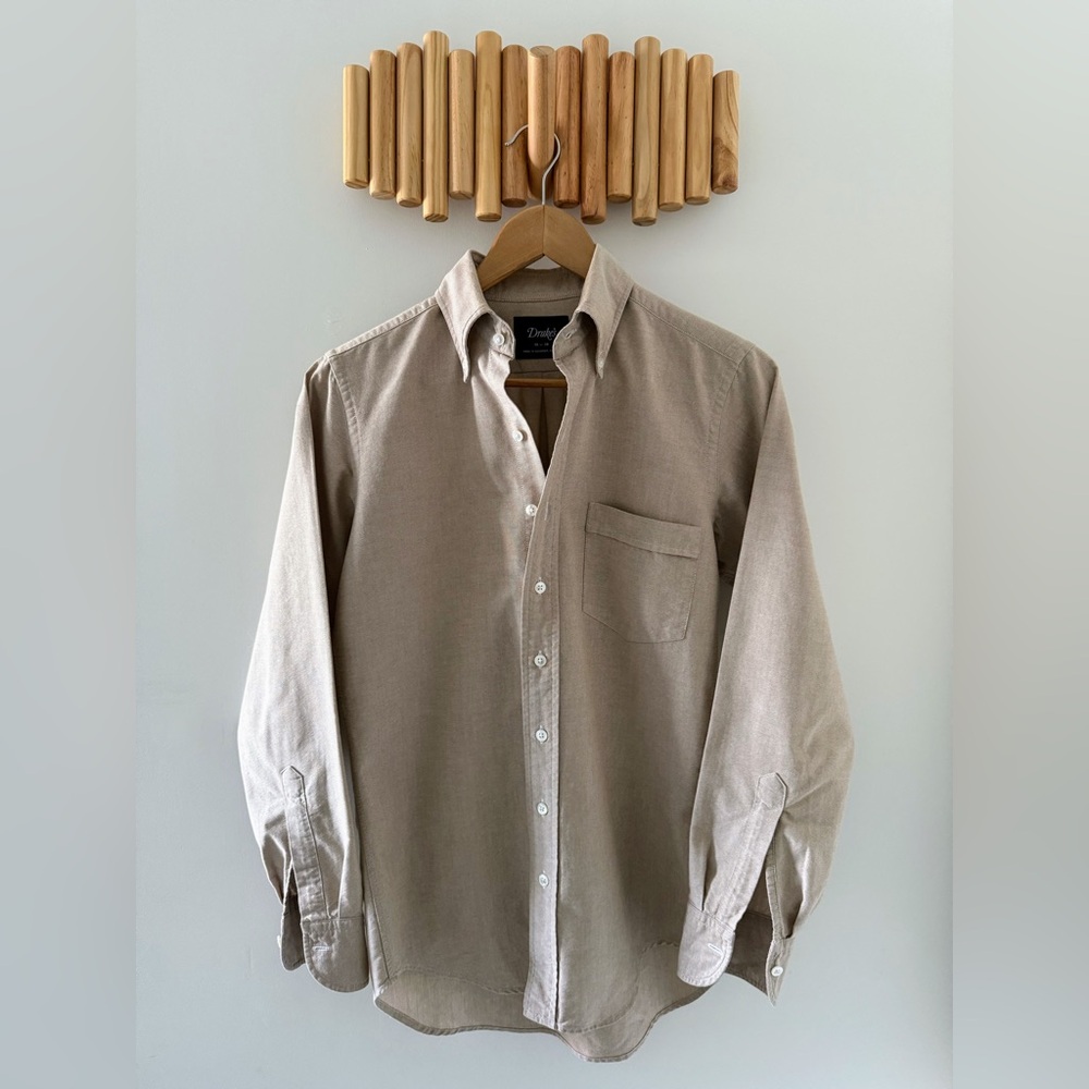 Drake’s London Oxford Button Down Shirt Cream 15/38 Made England OCBD - Picture 1 of 7